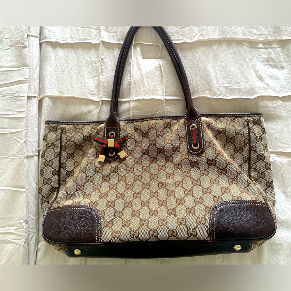 Pre-Owned GUCCI GG Canvas Princess Line Ribbon Tote Bag Shoulder